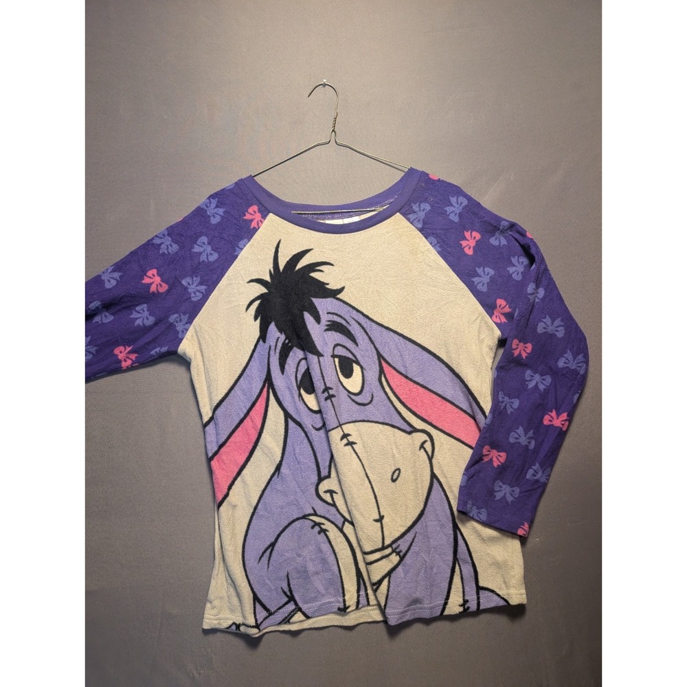 Disney Eeyore Fleece Pajama Top Womens Large 12/14 Purple Pink Bows Sleepwear PJ
